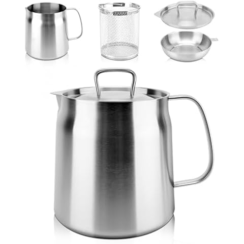 68oz 304 Stainless Steel Oil Filter Pot, Large Capacity Oil Fryer and Filter Cup Combo, Multi Functional Oil Filter, Kitchen Strainers for Home (2L with Fry Basket) Cover
