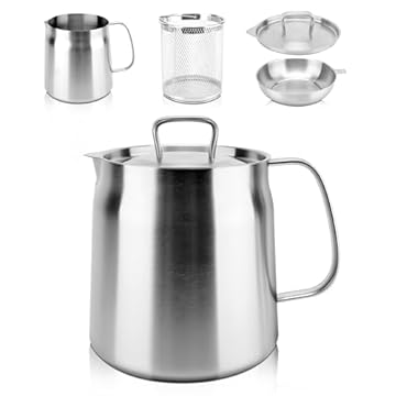 Pote de filtro de óleo de aço inoxidável 304 de 1,5 g, combinação de fritadeira de óleo e copo de filtro de grande capacidade, filtro de óleo multifuncional, coadores de cozinha para casa (1,5 L com