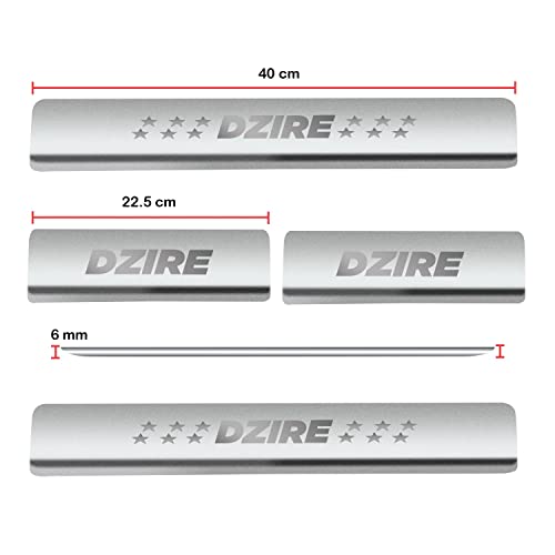Image of AC Door Sill /Foot Step Stainless Steel Scuff Plate Plates Compatible with Suzuki Swift Dzire (Model 2006-2011) (Set of 4 Pcs)
