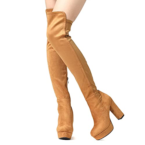 Shoe'n Tale Women Leather Suede Platform Over The Knee Thigh High Boots (8.5,C-Brown Platform) #TOP2