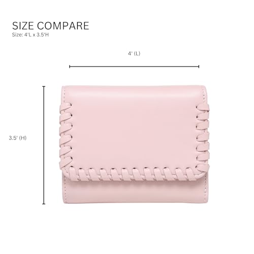 JEN & CO. Logan Whipstitch Trifold Wallet Women Vegan Leather Credit Card Holder Coin Purse Change Pouch for Women (Pink)3