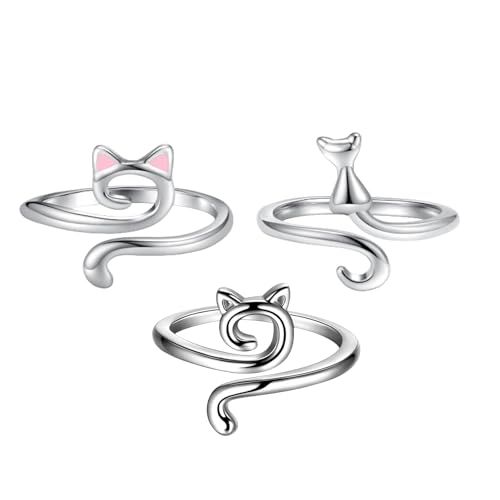 Wezalget Bague au Crochet | 3 pièces Bague au Crochet en Alliage Anneau de Tension au Crochet Chat Mignon Ajustable Anneau de Tension de Doigt au Crochet - Accessoires de Crochet et de Tricot