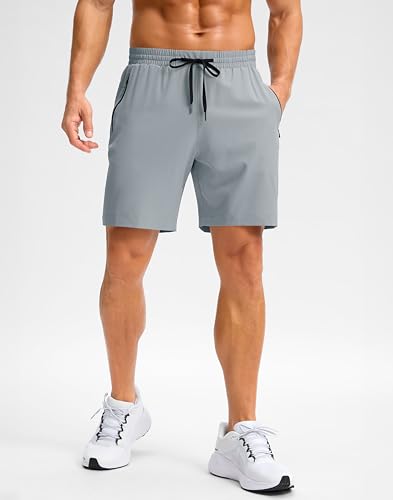 Image of Pudolla Men's Running Gym Shorts with Zipper Pockets 5 inch /7 inch / Lightweight Quick Dry Running Workout Athletic Short