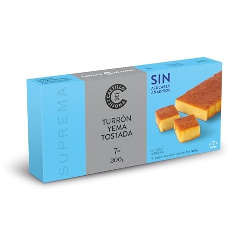 Castillo de Jijona - Turrón Yema Tostada Sin Azúcar 200gr - Turrón Sin Azúcar - Suave y Cremosa - Sin Gluten - Calidad Suprema - Receta Artesanal - Fabricado en España (Jijona)