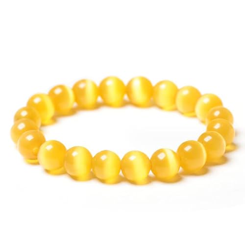 Pulsera de piedra natural de ojo de gato con cuentas de cristal y piedras preciosas elásticas con cuentas redondas pulseras de yoga para mujeres y hombres (amarillo, diámetro 8 mm)