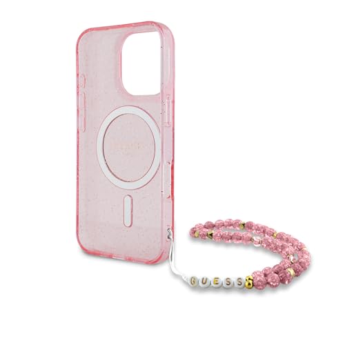 Coque iPhone 16 Pro Max GUESS anti-choc compatible MagSafe à paillettes IML rose - 6