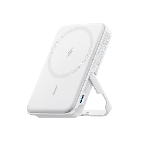Anker 322 Magnetic Wireless Power Bank (MagGo), 5,000 mAh, with 12W USB C Output, with Mobile Stand, Compatible with iPhone15/15+/15 pro/15 pro max/ 14/13/12 & Android Series - White