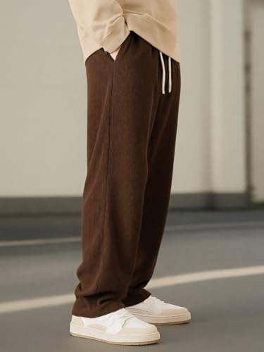 Image of Preneum Men Mid Rise Poly Cotton Loose Fit Trouser|Korean Style Travel & Lounge Wear with Pockets (Available in Plus Size)