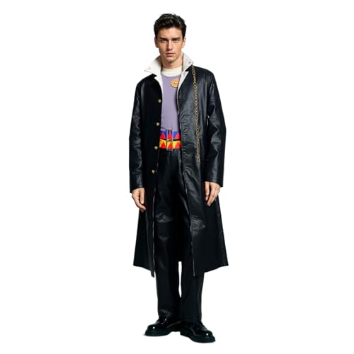 Weixu Cosplay Costume Black Pu Leather Long Coat Outfits Suit with Hat for Men L