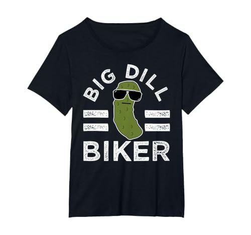 Pickle Pun Big Dill Biker Fun Mountain Bike Motorcycle Humor T-Shirt, Women's Plus, Black, 1X