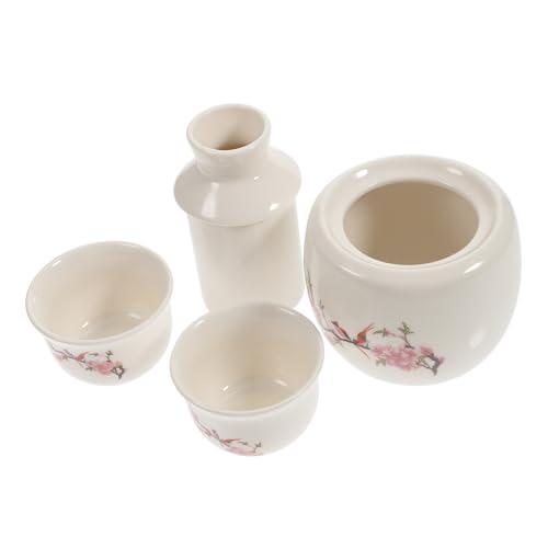 QUMIIRITY 景コ?陶瓷温酒器 和風多機能酒燗壺 陶磁製 設計 持ち運び簡単 冬季用酒器 酒カップ付き