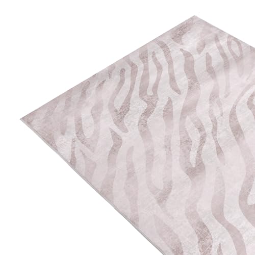 Tappeto Tessuto Beige 160 X 230 Cm Moderno Motivo Zebrato Soggiorno Camera Da Letto Per Riscaldamento A Pavimento Fondo Antiscivolo - 4