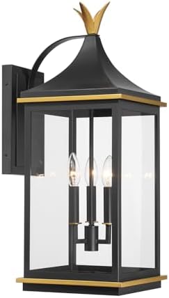 Simpson 3 Light Matte Black + Textured Gold Outdoor Sconce