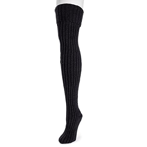 MUK LUKS womens Muk Luks® Women's Chunky Ribbed Over the Knee Casual Sock, Ebony, One Size US