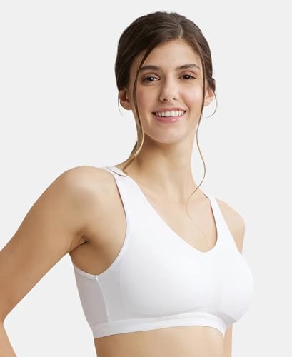 Image of Jockey ES04 Women's Wirefree Padded Super Combed Cotton Elastane Stretch Full Coverage Sleep Bra with Removable Pads and Ultrasoft Underband