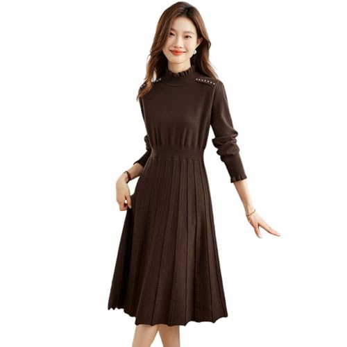 Robe en laine tricotée plissée pour femme chic en automne hiver