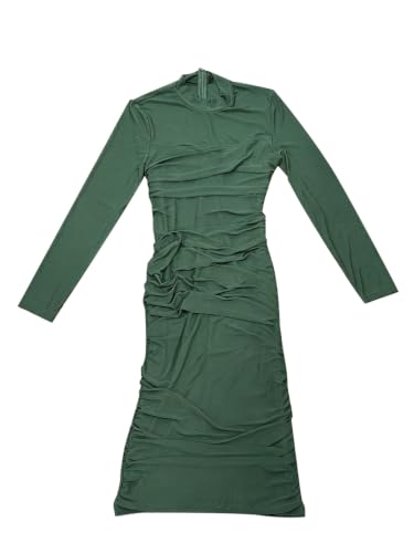 Image of Allegra K Mesh Dress for Women Long Sleeve Mock Neck Ruched Bodycon Dresses