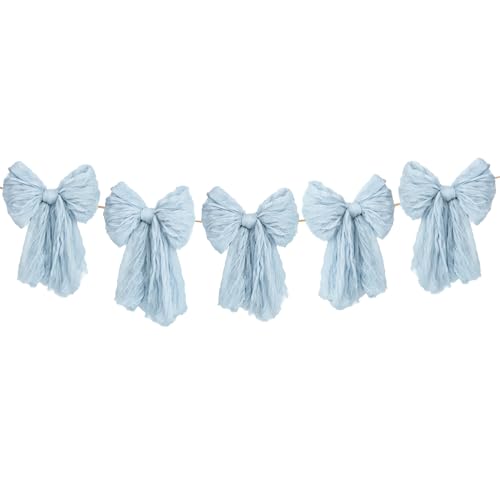 Image of Large Blue Bow Garland Banners for Coquette Birthday Party Decorations-Bow Themed Birthday Decor for Baby Shower Bridal Shower Bachelorette Party Wedding Favors Supplies (Blue)