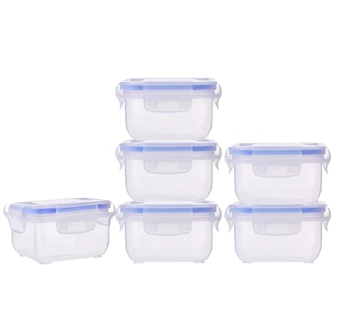Image of 300 ml Clip and Lock Fridge Airtight Plastic Storage Container - BPA-Free, Transparent Kitchen Jar for Spices, Grocery & Dry Fruits - Leakproof & Stackable Food Organizer Set of 6