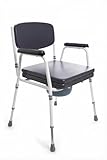 Comfort Commode Chair with Padded Seat, Arms & Backrest, Height Adjustable, Flat-Pack Design, Toilet Potty Bedroom Chair, Grey & White