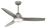 Casablanca 52 inch Indoor Ceiling Fan with LED Light and Remote Control - Standard Mount Ceiling Fan, 3 Blades, For Bedroom, Living Room, or Kitchen, Quiet - Wisp 59152, Painted Pewter