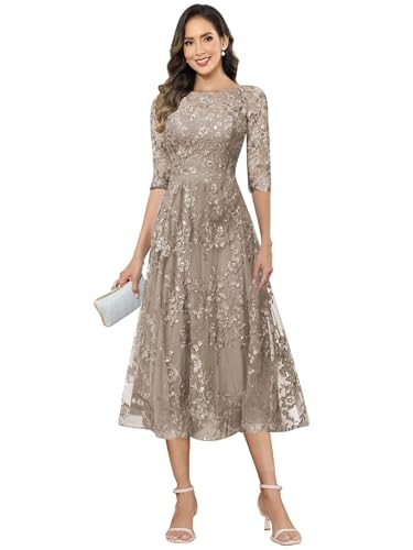 Lace Applique Mother of The Bride Dresses A Line 3/4 Sleeve Evening Formal Cocktail Dresses for Women