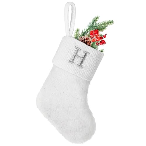 1 chaussette de Noël blanche avec monogramme de 17,8 cm (lettre H)
