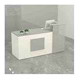 Moderner Rezeptionstresen mit abschließbarer Schublade, stilvoller Rezeption mit Stauraum für Kassiertheken, Büros und Damenbekleidungsgeschäfte (weiß-grau, links 140 cm)