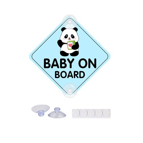 Image of Baby On Board Sticker for Cars, Cute Panda PVC Car Suction Cup Kids On Board Safety Warning Sign for Car Rear Side Window (1PCS, Suction Cup, Blue)