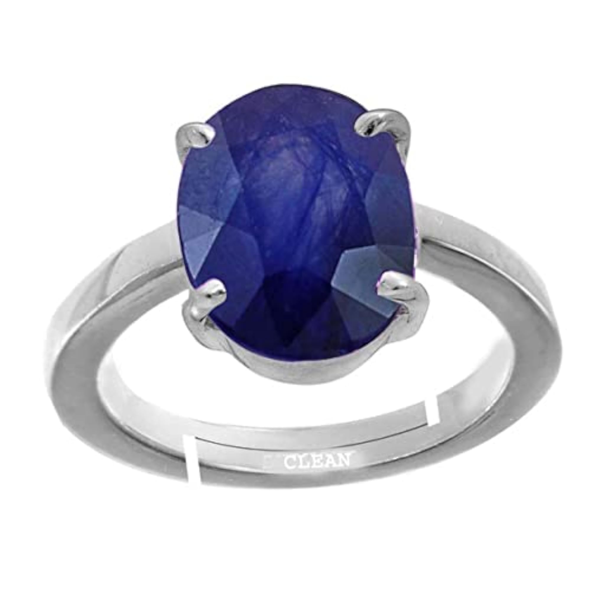 Clean Gems Blue Sapphire Adjustable Ring, 925 Sterling Silver