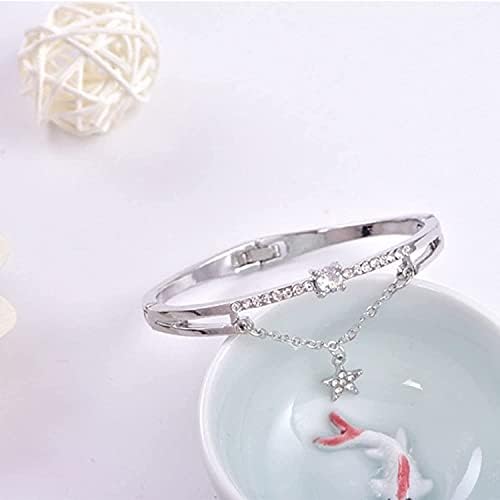DEROPLK Gemstone Star Pattern Synthetic Crystal Diamond Bangle Bracelet, Women Opening Bracelet Crystal Diamond Bangle Bracelet for Wedding Holidays Graduations