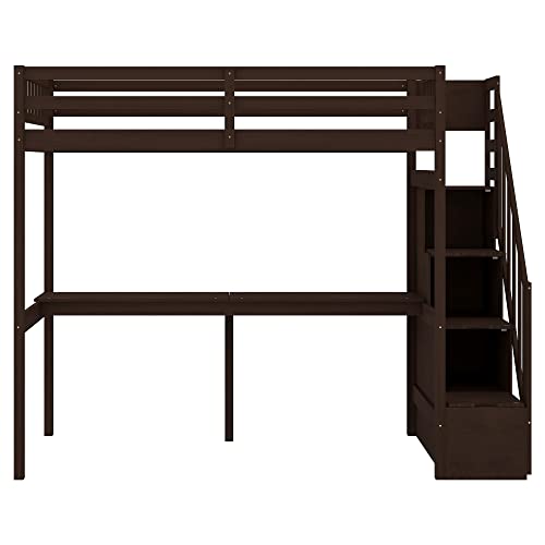 Twin Size Loft Bed With Stairs And Desk, Wood Twin Loft Bed With Storage Staircase , Kids High Loft Bed Twin For Girls, Boys, Bedroom, Dorm, No Box Spring Needed (Loft Bed Twin Size, Espresso) #TOP6