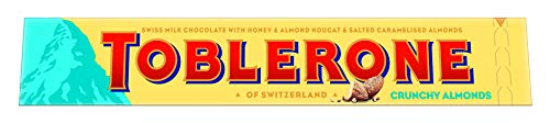 Toblerone of Switzerland Crunchy Almonds Swiss Milk Chocolate with Honey and Almond Nougat & Salted Caramelised Almonds, 100 Gram
