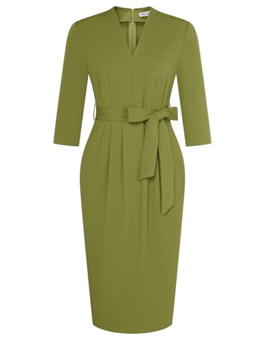 Business Dresses for Women 3/4 Sleeve V Neck Sheath Dress