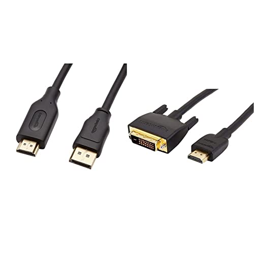 Amazon Basics Uni-Directional DisplayPort to HDMI Display Cable - 6 Feet & HDMI to DVI Adapter Cable, Black, 6 Feet, 1-Pack