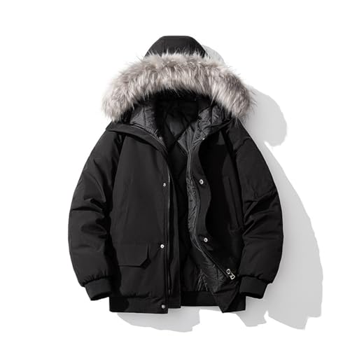 Mens Winter Jacket with Fur Hood Long Sleeve Zip up Collar Warm Parka Jacket Winter Puffer Coats with Pockets2