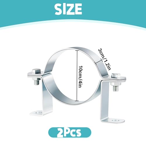 2 PCS 4 Inch B Vent Adjustable Wall Strap Round Gas Vent Pipe Strap Pellet Vent Wall Strap Galvanized Rigid Split Ring Hanger Pipe Chimney Adjustable Wall Strap Pipe Bracket Clamp Silver by QoTang - Image 3