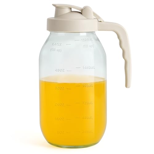 Image of YORY 2 Quart Glass Pitcher with Filter Lid Airtight Cold Water Jug for Lemonade Tea Juice Milk Iced Coffee Fruit Drinks Airtight,64 oz