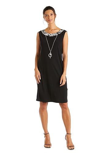 Image of R&M Richards Women's Mesh Print Jacket Dress W /Necklace - 3 /4 Sleeve Jacket & Sheath for Formal & Evening Occasions