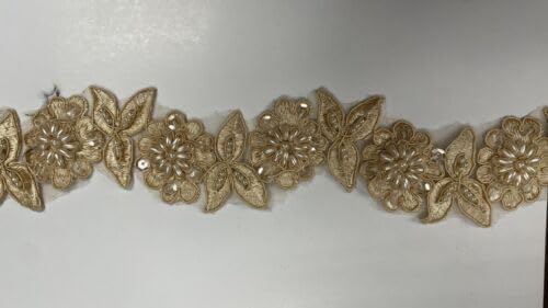 2 Inch Gold Beaded Lace Trim Sold per Yard Fabric