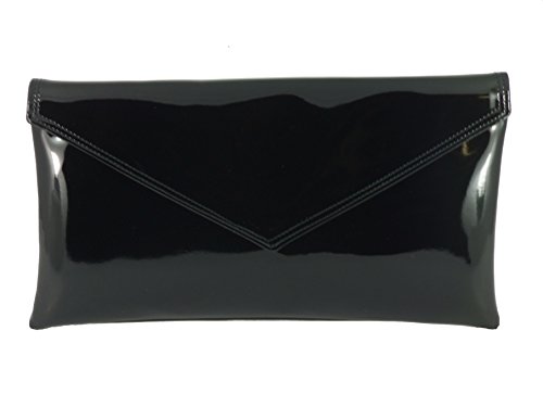 Sac à main enveloppe en faux cuir verni noir aux finitions raffinées