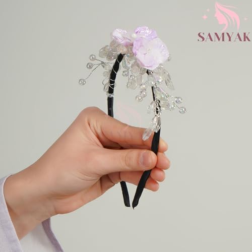 Image of Samyak Pearl & Crystal Hair Band Accessories For Women & Girls, Stylish Tiara Headband For Wedding Party Juda Bun Fashion For Bridal Hair Decoration Accessory