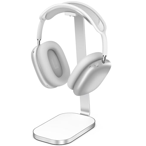 VICHYIE Headphone Stand for AirPods Max, Headset Holder with Aluminum Supporting Rod, Heavy Base Desk Stand Headphones Support Accessory for All Headphones - White