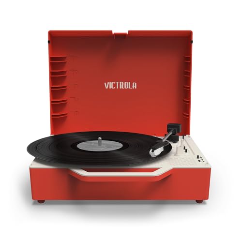 Victrola Re-Spin – Sustainable Suitcase Vinyl Record Player, 3-Speed (33 1/3, 45 & 78 RPM), Belt-Driven Bluetooth Turn Table with Built-in Bass Radiator, 3.5mm Headphone Jack (Red) - Les Beatles, Paul McCartney, John Lennon, RIngo Starr, George Harrison Victrola Re-Spin – Sustainable Suitcase Vinyl Record Player, 3-Speed (33 1/3, 45 & 78 RPM), Belt-Driven Bluetooth Turn Table with Built-in Bass Radiator, 3.5mm Headphone Jack (Red)