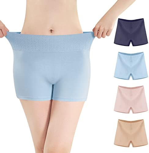 OLISHI Women’s Boy Shorts Underwear High Waisted Cotton Panties Soft Stretch Briefs 4 Pack