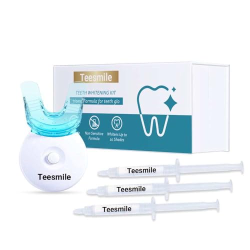 Image of Teesmile Teeth Whitening Kit, Featuring an LED Light for Quick Results. This Non-Sensitive Formula whitens Teeth in just 10 Minutes, gels to Effectively Combat Stains from Coffee Smoking Wine soda