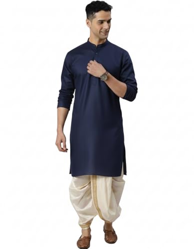 Image of Men Cotton Kurta & Silk Dhoti | Ethnic Wear for Weddings, Festivals & Celebrations (Pack of 1)