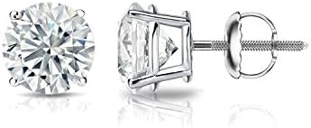 3/4 Carat Lab Grown Diamond Round Stud Earrings in 14k White Gold (E-F, SI1-SI2, cttw), 4-Prong Basket Screw Back by Diamond Wish