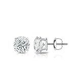 3/4 Carat Lab Grown Diamond Round Stud Earrings in 14k White Gold (E-F, SI1-SI2, cttw), 4-Prong Bask