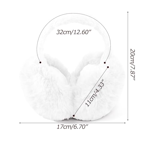 Zuiaso Warm Ear Muffs - Fluffy Warmers Headband, Foldable Fluffy Earmuffs, Soft and Cozy Winter Accessory for Men and Women (White)